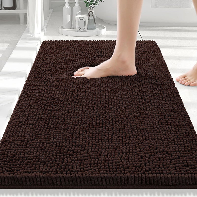 Smiry Luxury Chenille Bathroom Rugs 30x20, Extra Soft and Absorbent Shaggy Bath Mat, Machine Washable, Non-Slip Plush Carpet Runner for Tub, Shower, and Floor, Home Decor Accessories, Brown - Image 1